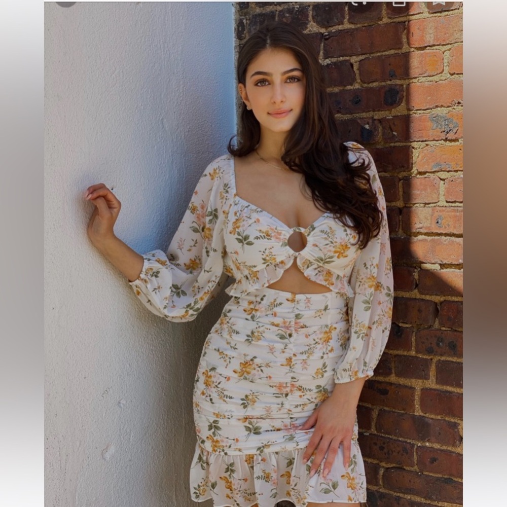 Floral Cutout Dress with Long Sleeves